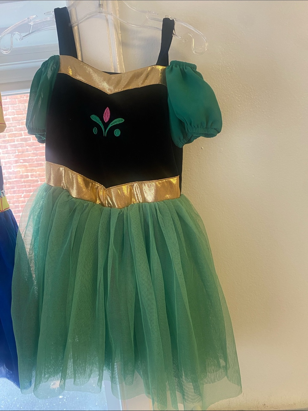 Disney frozen .. Girls Green & Black Princess Costume Dress with Gold Accents